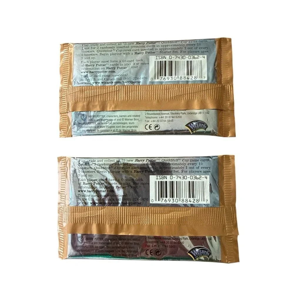 Vintage Harry Potter Quidditch Cup Random Booster Trading Cards 2 SEALED Packs
